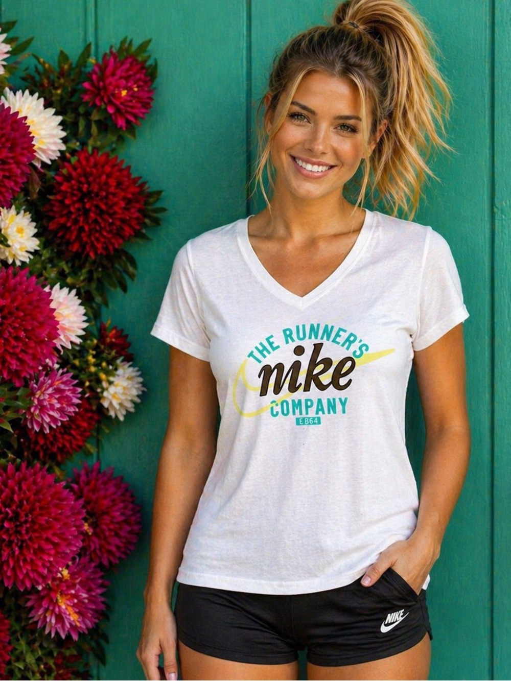 Like New - Nike Flagship Store White Graphic Running V-Neck Tee 🔥Nike Flagship